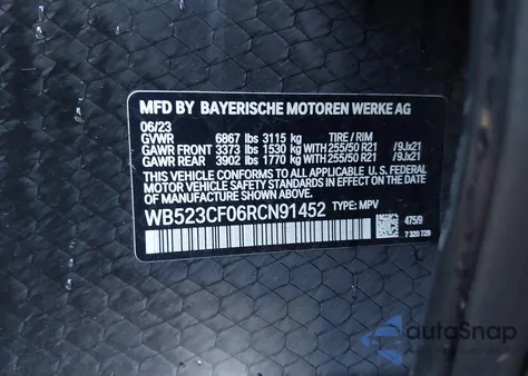 2024 BMW Ix xDrive50 z USA, uszkodzony, nr VIN WB523CF06RCN91452